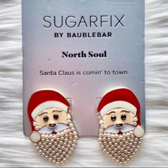 SUGARFIX by BAUBLEBAR Christmas ‘North Soul’ Santa Claus Faux Pearl Earrings NWT - Picture 2 of 4